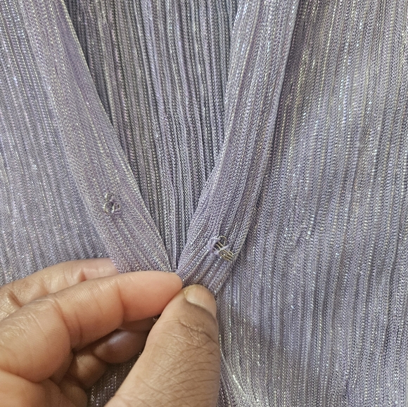 Sabina Musayev Carry Ruffled Mini Dress Metallic Foil V Neck Size XL Purple - Picture 9 of 11